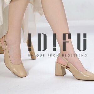 IDIFU Women's Tan Slingback Block Heels